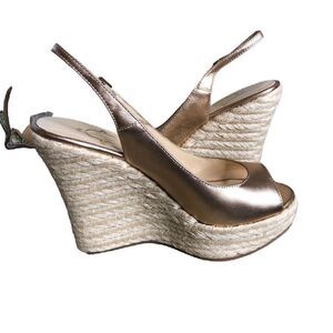 NEW Footcandy Costa Rica Rose Gold Coastal, Y2K Slingback Peep Toe Wedge